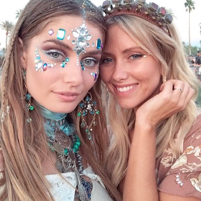 Pretty girls at coachella festival covered in glitter