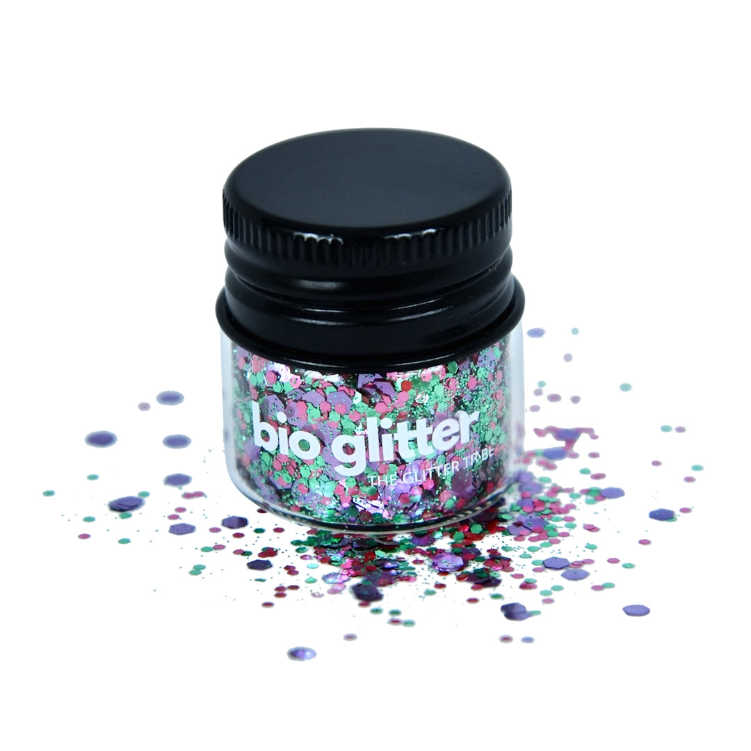 chunky and fine eco glitter by The Glitter Tribe girl make up for Coachella festival and face paint kids craft compostable plastic free enviro biodegradable certified